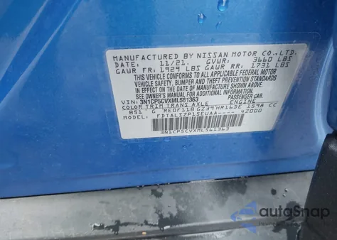 2021 Nissan Kicks Sv Xtronic Cvt из США, поврежденный, VIN 3N1CP5CVXML561363